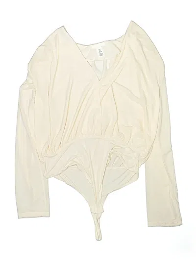 Pre-owned H&m Long Sleeve Top Ivory Plunge Neckline Tops