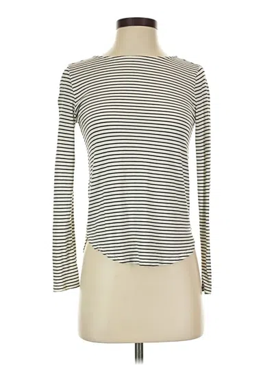 Pre-owned H&m Long Sleeve Top Ivory Stripes Pattern Turtleneck Tops In White