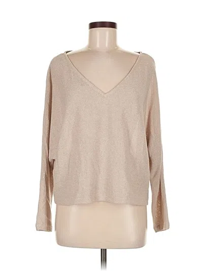 Pre-owned H&m Long Sleeve Top Tan Cold Shoulder Neckline Tops In Brown