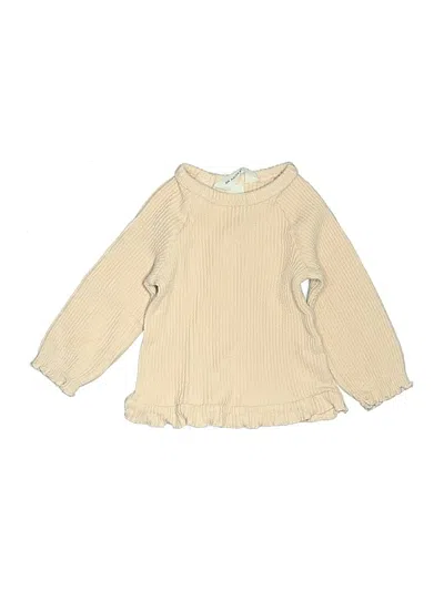 Pre-owned H&m Babies' Long Sleeve Top Tan Ruffles Neckline Tops In Brown