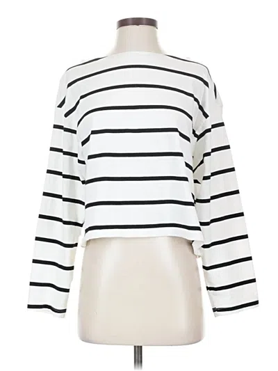 Pre-owned H&m Long Sleeve Top White Stripes Pattern Turtleneck Tops