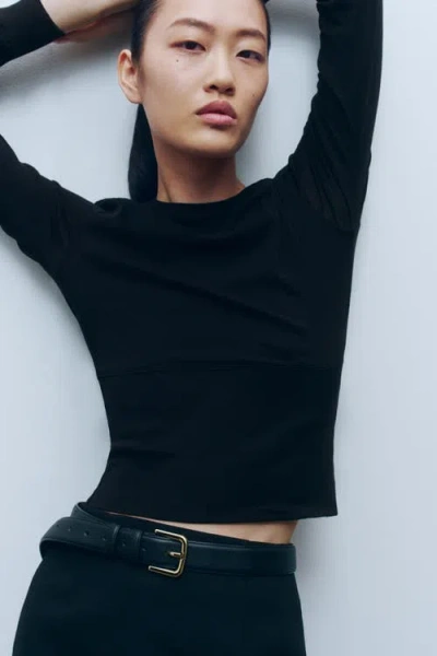 H&m Long-sleeved Cotton Top In Black