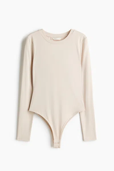 H&m Long-sleeved Microfiber Bodysuit In Neutral