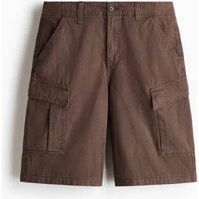 H&m Loose Fit Cotton Cargo Shorts In Brown