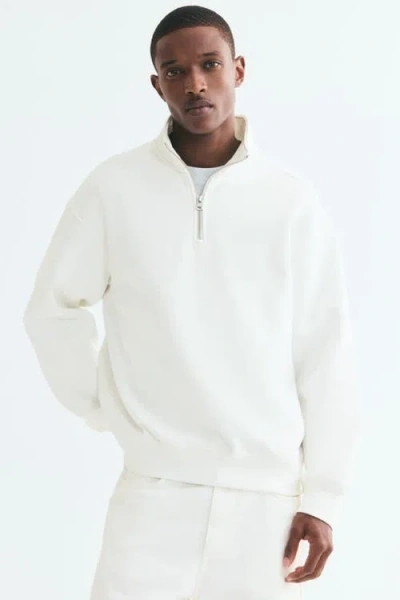 H&m Loose Fit Half-zip Sweatshirt In White