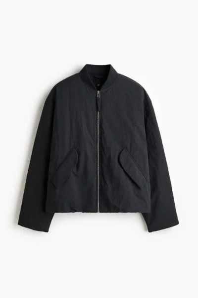 H&m Loose Fit Nylon Bomber Jacket In Black