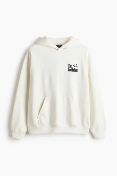 H&m Loose Fit Printed Hoodie In White