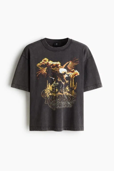 H&m Loose Fit Printed T-shirt In Black