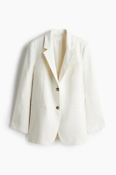 H&m Loose-fit Blazer In Cream/pinstriped