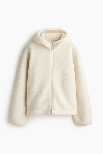 H&m Loose-fit Hooded Teddy Fleece Activewear Jacket In Nude