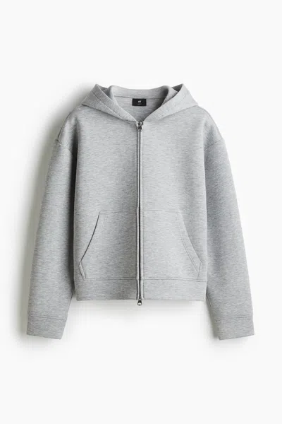 H&m Oversized Scuba Hooded Jacket In Light Gray Melange