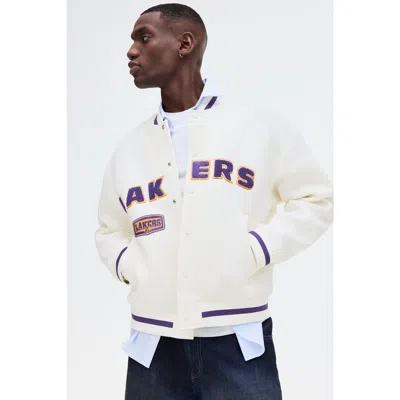 H&m Loose-fit Scuba Knit Baseball Jacket In White