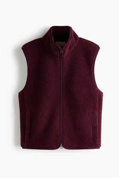 H&m Loose-fit Teddy Fleece Sports Vest In Burgundy