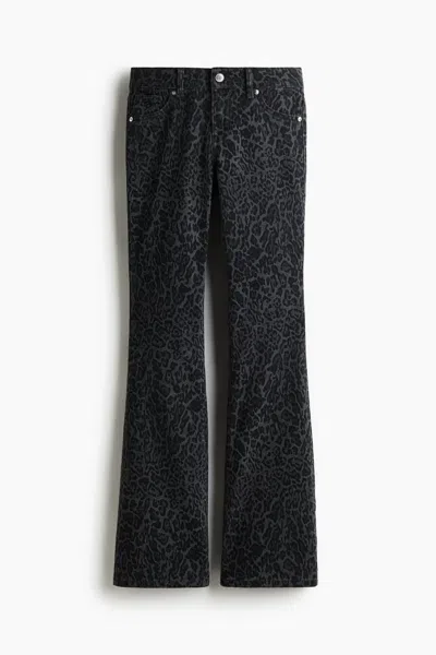 H&m Low Rise Flared Leg Jeans In Dark Gray/leopard Print