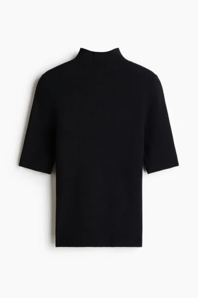 H&m Lyocell-blend Rib-knit Mock Turtleneck Top In Black