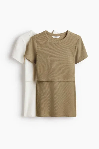 H&m Mama 2-pack Before & After Nursing Tops In Brown