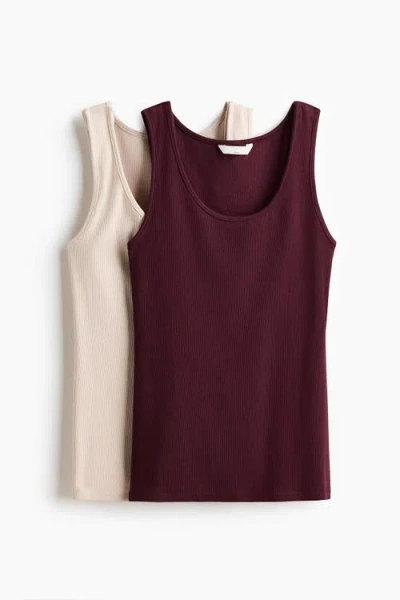 H&m Mama 2-pack Nursing Vest Tops In Burgundy