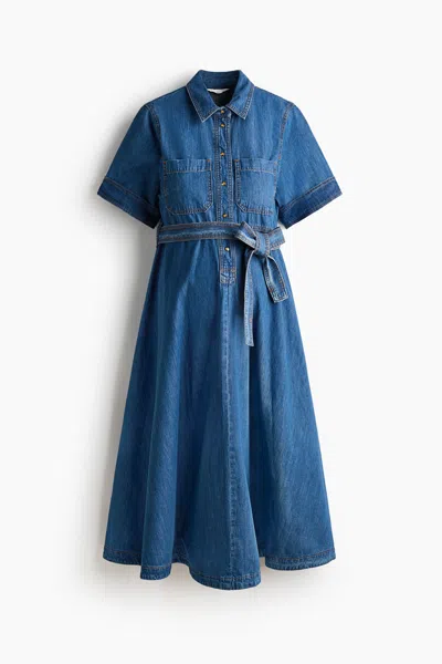 H&m Denim Shirt Dress In Blue
