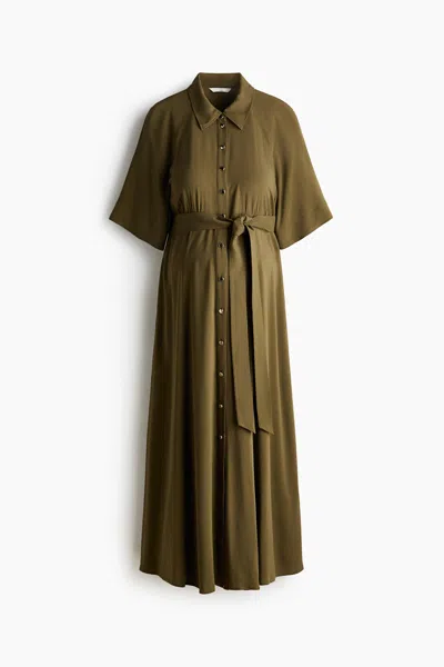 H&m Mama Short-sleeved Tie-belt Jumpsuit In Green