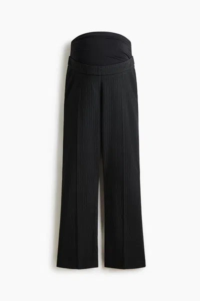 H&m Mama Bootcut Pants In Dark Gray Melange/pinstriped