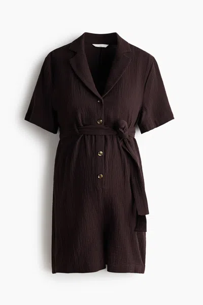 H&m Mama Cotton Muslin Romper In Brown