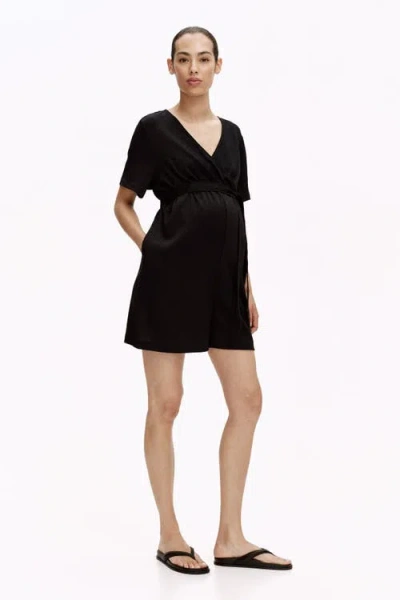 H&m Mama Crinkled Jersey Playsuit In Black