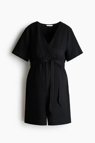 H&m Mama Crinkled Jersey Romper In Blue
