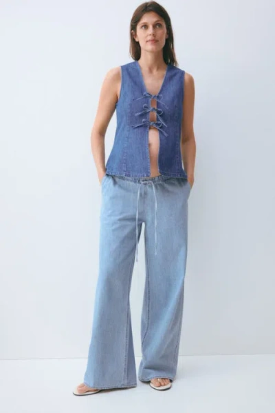 H&m Mama Denim Drawstring Pants In Blue