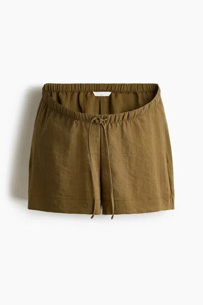 H&m Mama Drawstring Shorts In Dark Khaki Green