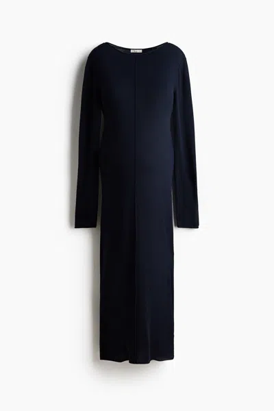 H&m Mama Fine-knit Dress In Blue