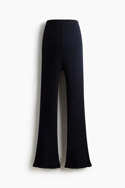 H&m Mama Flared Rib-knit Pants In Black