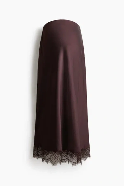 H&m Mama Lace-trimmed Satin Skirt In Brown