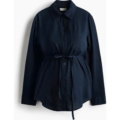 H&m Mama Linen-blend Shirt In Blue