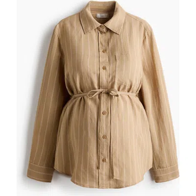 H&m Mama Linen-blend Shirt In Brown