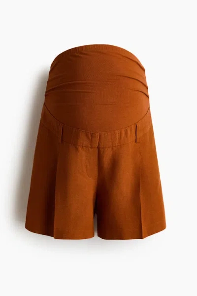H&m Mama Linen-blend Shorts In Orange