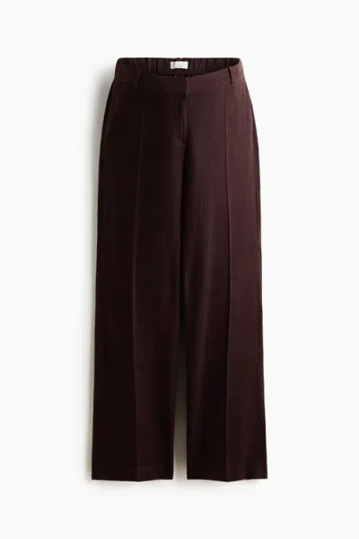 H&m Mama Linen-blend Tailored Trousers In Brown