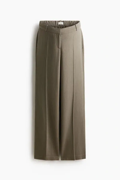 H&m Mama Linen-blend Tailored Trousers In Green