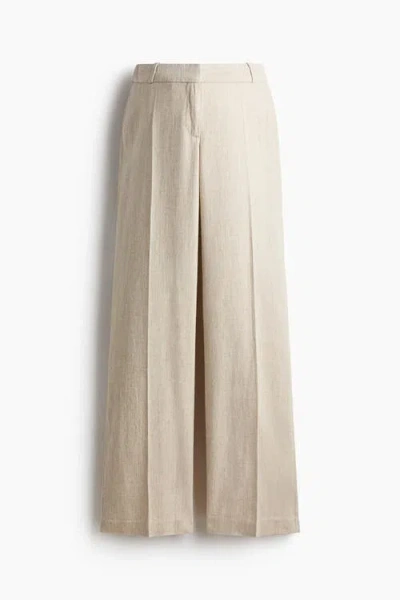H&m Mama Linen-blend Tailored Trousers In Neutral