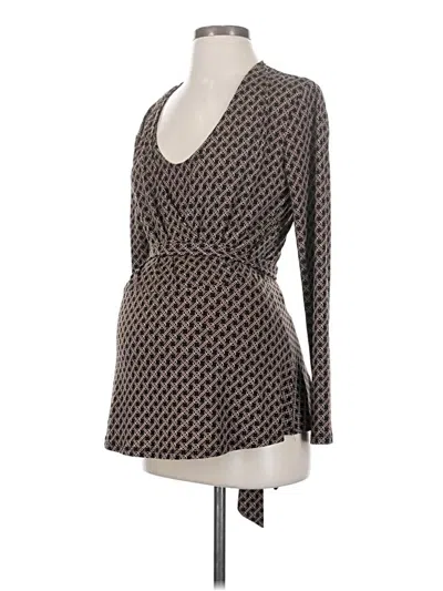 Pre-owned H&m Mama Long Sleeve Top Brown Plunge Neckline Tops