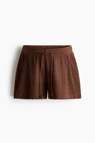 H&m Mama Pointelle-knit Drawstring Shorts In Brown