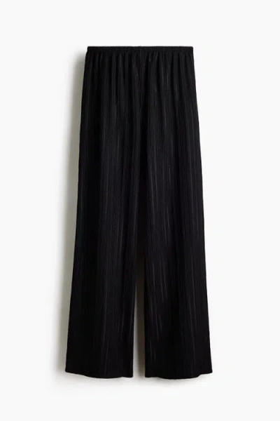 H&m Mama Pointelle-knit Drawstring Trousers In Black
