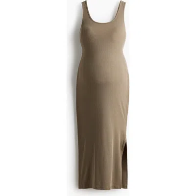 H&m Mama Ribbed Jersey Dress In Brown