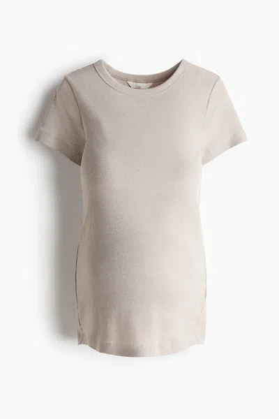 H&m Mama Ribbed Jersey T-shirt In Neutral