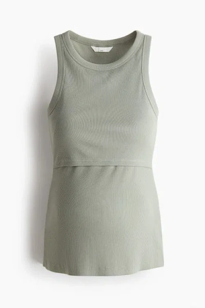 H&m Mama Ribbed Nursing Tank Top In Green