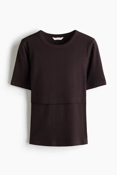 H&m Mama Ribbed Nursing T-shirt In Brown