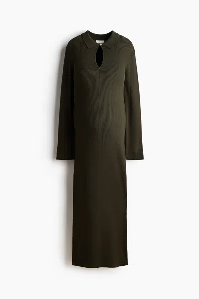 H&m Mama Rib-knit Dress In Green