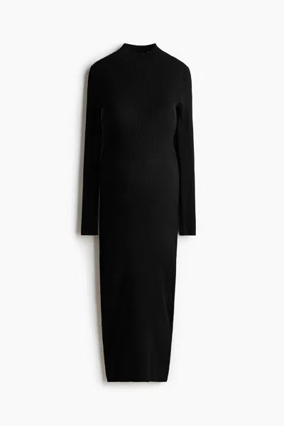 H&m Mama Rib-knit Mock Turtleneck Dress In Black