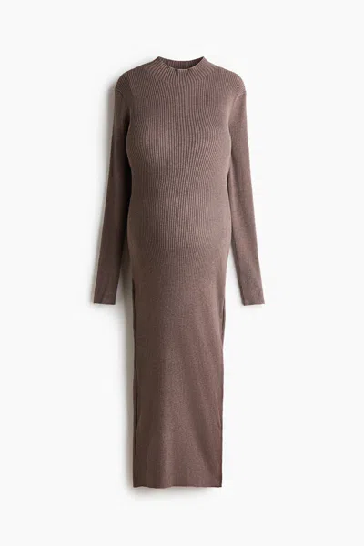 H&m Mama Rib-knit Mock Turtleneck Dress In Brown