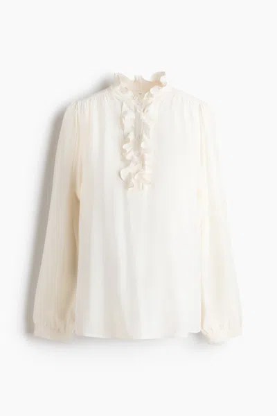 H&m Mama Ruffle-collar Blouse In White