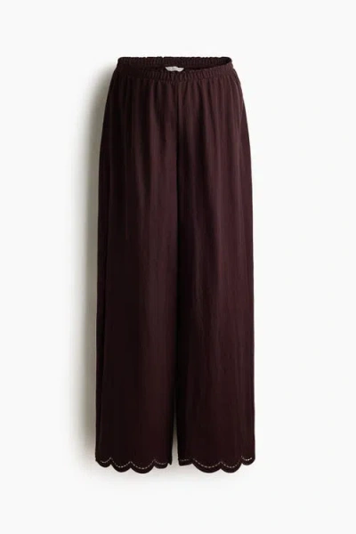 H&m Mama Scalloped Pull-on Trousers In Brown